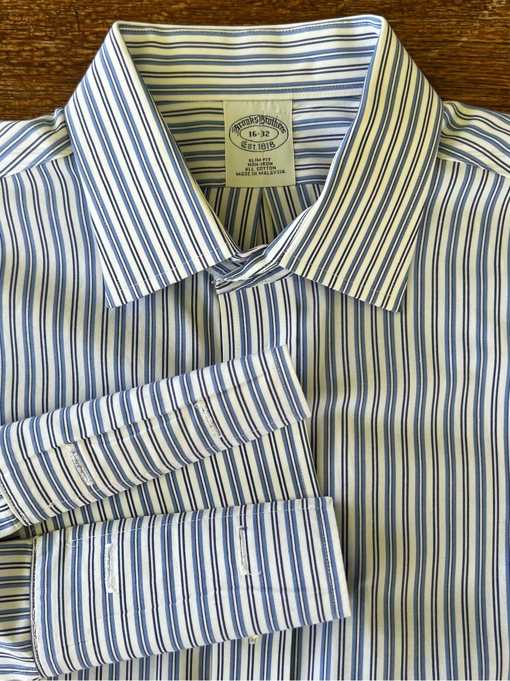 Brooks Brothers Slim Fit Non-Iron Striped Dress Shirt 16-32 French Cuffs